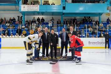 The Sarnia Sting hosting the Windsor Spitfires in preseason action from Pat Stapleton Arena. 20 September 2023. (Metcalfe Photography)