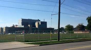 The former St. Patrick's High School site on East St. with Bluewater Health in background (BlackburnNews.com photo by Melanie Irwin)