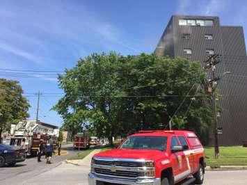 An apartment fire on Colborne Rd. in Sarnia August 7/15 (Blackburnnews.com Photo By Briana Carnegie)