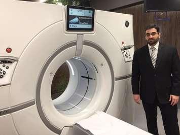 Bluewater Health Medical Director of Diagnostic Imaging Dr. Youssef Almalki shows off the new GE Revolution CT machine at the Sarnia hospital. January 11, 2017 BlackburnNews.com photo by Melanie Irwin