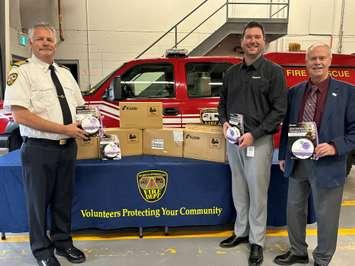 Petrolia & North Enniskillen Fire Chief Rick Cousins, Senior Advisor for Enbridge Spencer Pray, and Mayor Brad Loosley. November 22, 2024. (Photo courtesy of The Town of Petrolia)