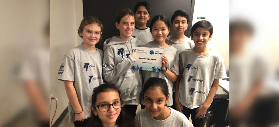 Members of the Royal Thunder Robotics' grade 5 to 8 team a the London FIRST LEGO League Regional Tournament at Western University. November 30, 2019. (Photo from RTR)