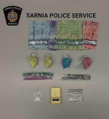 Drugs and cash seized by Sarnia police on April 3, 2025. Photo courtesy of the Sarnia Police Service. 