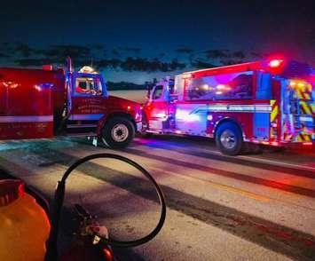 Barn fire reported on Petrolia Line. July 1, 2025. (Photo courtesy of Petrolia and North Enniskillen Fire Department via Facebook)