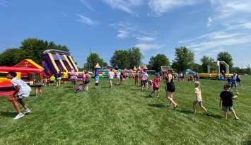 Inflatables set up at Corunna Athletic Park for 2024 Captain Kidd Days. (Photo courtesy of Captain Kidd Days via Facebook)