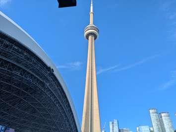 CN Tower from Rogers Centre, Toronto, August 7, 2024. Photo by Mark Brown/WindsorNewsToday.ca.