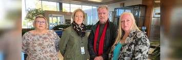 (From left to right) Shirley Roebuck, Emily Webb, Mayor Mike Bradley, Laurie Nancekivell at Sarnia City Hall. October 22, 2019. (Photo by Sarnia Lambton Health Coalition)