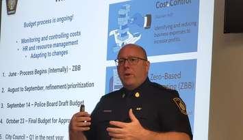 Sarnia Police Chief Derek Davis makes a budget presentation - Sept. 7/23 (Sarnia News Today Photo by Stephanie Chaves)