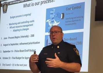 Sarnia Police Chief Derek Davis makes a budget presentation - Sept. 7/23 (Sarnia News Today Photo by Stephanie Chaves)