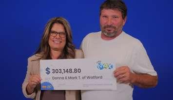 Donna and Mark Thomson of Watford claim lottery win. Image courtesy of OLG.