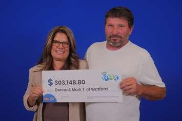 Donna and Mark Thomson of Watford claim lottery win. Image courtesy of OLG.