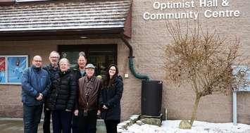 Manager of Parks and Facilities Trevor Sanderson (left), Optimist Club of Ausable Port Franks representative Derek Scott, Port Franks Seniors Club representatives Cathy Jones and Ernest Morenz, Mayor Doug Cook, Director of Community Services Ashley Farr. December 19, 2023. (Photo courtesy of the Municipality of Lambton Shores)