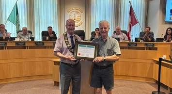 Petrolia Town Crier Les Whiting receives Senior of the Year award. June 24, 2025. (Photo courtesy of the Town of Petrolia via Facebook)