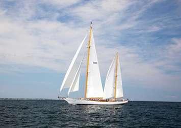 Peter Thornton's 105 ft. ketch Whitehawk is one of 38 boats racing for the first time this year and is the longest boat to ever take part in the race. 
Photo courtesy of the Bell's Beer Bayview Mackinac Race Facebook page.