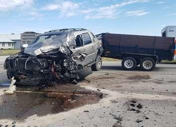 The aftermath of a multi-vehicle collision on London Line in Plympton-Wyoming.  16 June 2021.  (Photo provided by Lambton OPP)