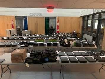 hromebooks and Special Education devices awaiting distribution at St. Patrick’s Catholic High School, one of 14 locations across the district at which technology was deployed to families. Photo courtesy of SCCDSB.