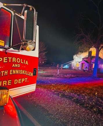 A fire at 7392 Petrolia Line in Brooke-Alvinston - March 22/23 (Photo courtesy of Petrolia and North Enniskillen Fire Dept.)