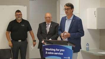 Labour Minister Monte McNaughton and MPP Bob Bailey make funding announcement at LCDS. June 28, 2023. (Photo by Natalia Vega)