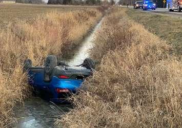 Collision reported on Townsend Line. December 14, 2022. (Photo courtesy of West Region OPP via Twitter)