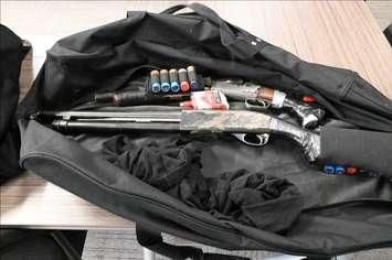 Shotguns and ammunition found during a home intruder call (Photo by: Sarnia Police Service)