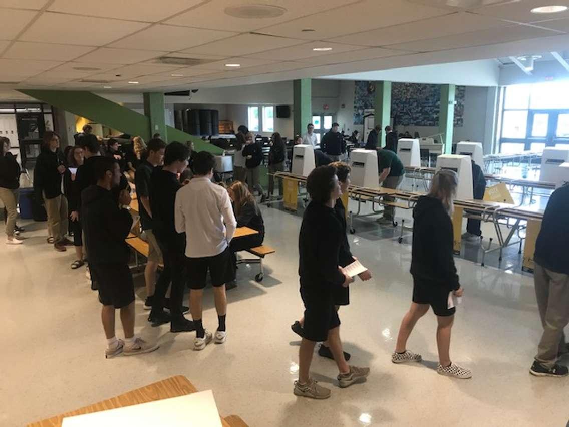 Students at St. Patrick's High School participate in a mock vote in the cafeteria. File photo courtesy of Blake Morrison.