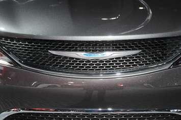 The front grille of the 2018 Chrysler Pacifica minivan at the North American International Auto Show in Detroit, January 15, 2018. Photo by Mark Brown/Blackburn News.
