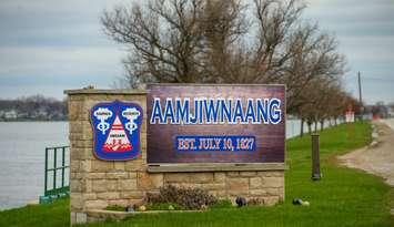 Aamjiwnaang First Nation sign. Image courtesy of aamjiwnaang.ca