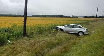 A rollover collision on Oil Heritage Road in Plympton-Wymoing. 10 September 2021.  (Photo provided by Lambton OPP)