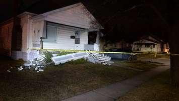 A home struck by an alleged drunk driver March 28, 2019 (Photo courtesy of Sarnia police)