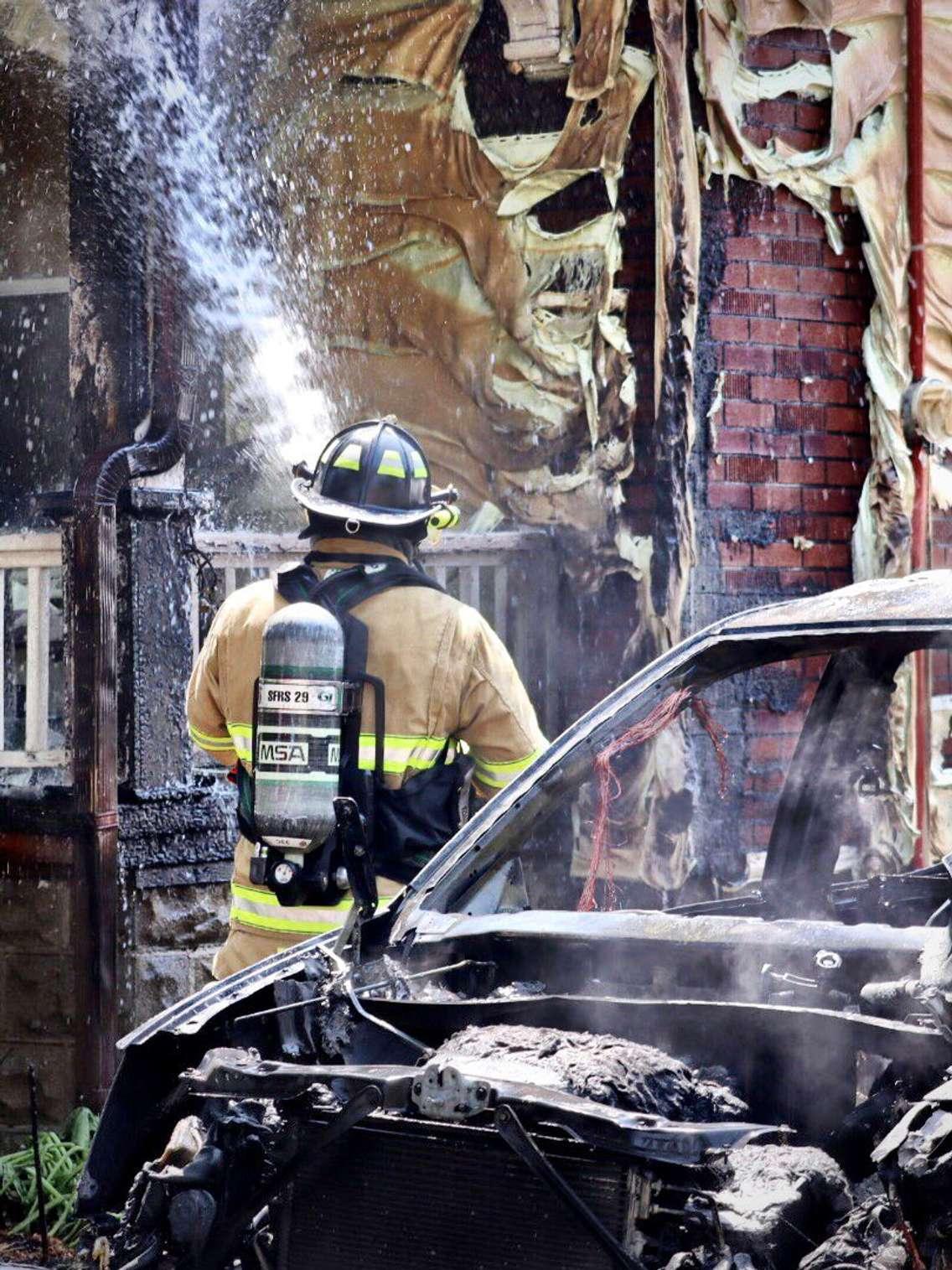 Sarnia Fire and Rescue extinguishes a vehicle fire on Stuart St. - June 7/23 (Photo courtesy of Sarnia Fire and Rescue via Twitter)