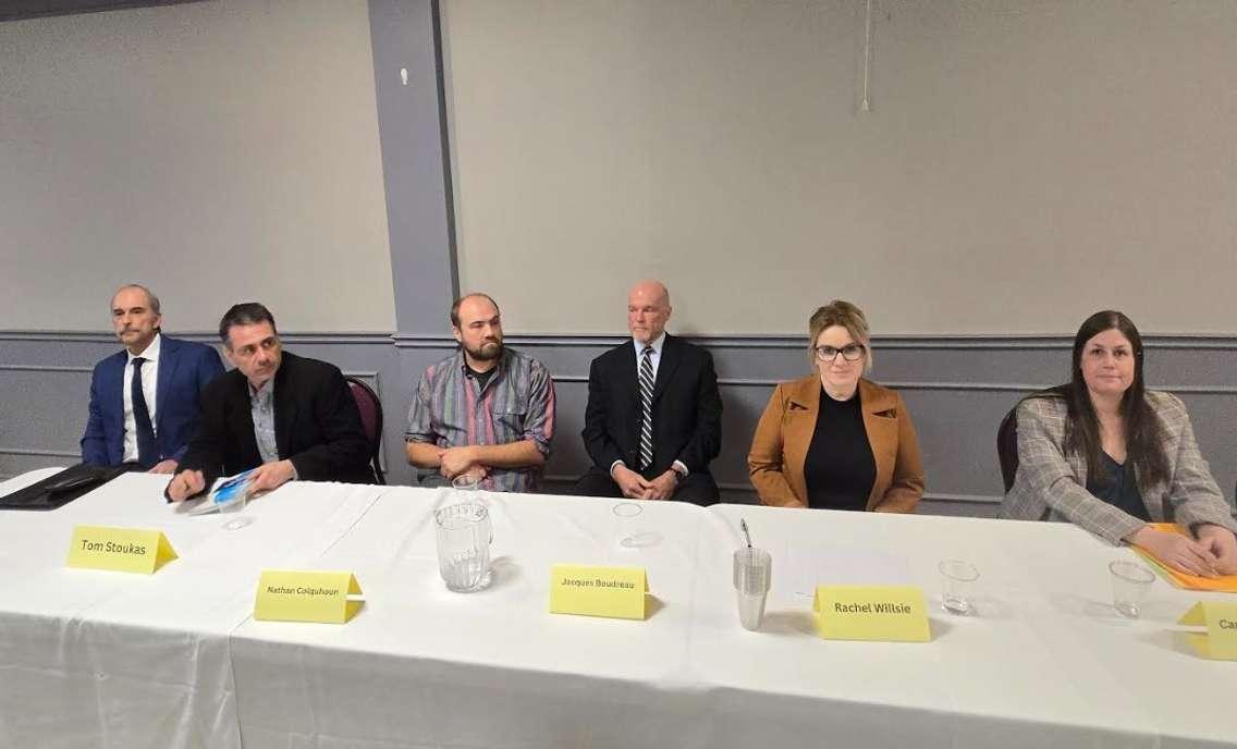 Candidates at the provincial all-candidates debate hosted by the Sarnia-Lambton Chamber of Commerce - Feb 18/25 (Sarnia News Today photo by Josh Boyce)