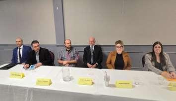 Candidates at the provincial all-candidates debate hosted by the Sarnia-Lambton Chamber of Commerce - Feb 18/25 (Sarnia News Today photo by Josh Boyce)