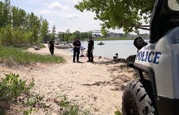 Sarnia police officers at The Cove at Canatara Park. (Photo by Sarnia Police Service)