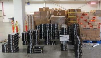 Over $113,000 worth of chewing tobacco seized at the Blue Water Bridge port of entry. July 2025. (Photo courtesy of CBSA via X)