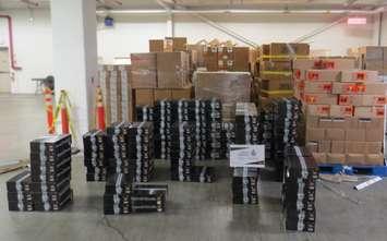 Over $113,000 worth of chewing tobacco seized at the Blue Water Bridge port of entry. July 2025. (Photo courtesy of CBSA via X)