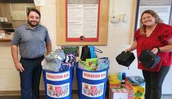 Salvation Army thanks UA Local 663 Sarnia for donation of lunch bags and school snacks. August 12, 2025. (Photo courtesy of The Salvation Army Sarnia Community and Family Services via Facebook)