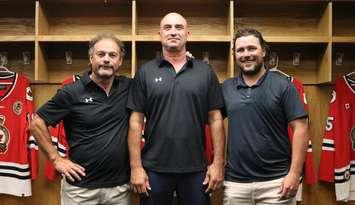 Sarnia Legionnaires Head Coach Mike Bondy (C) with Associate Coach Dan Gibson (L) and Assistant Coach Dalton Jay (R) (Photo courtesy of Sarnia Legionnaires via Facebook)
