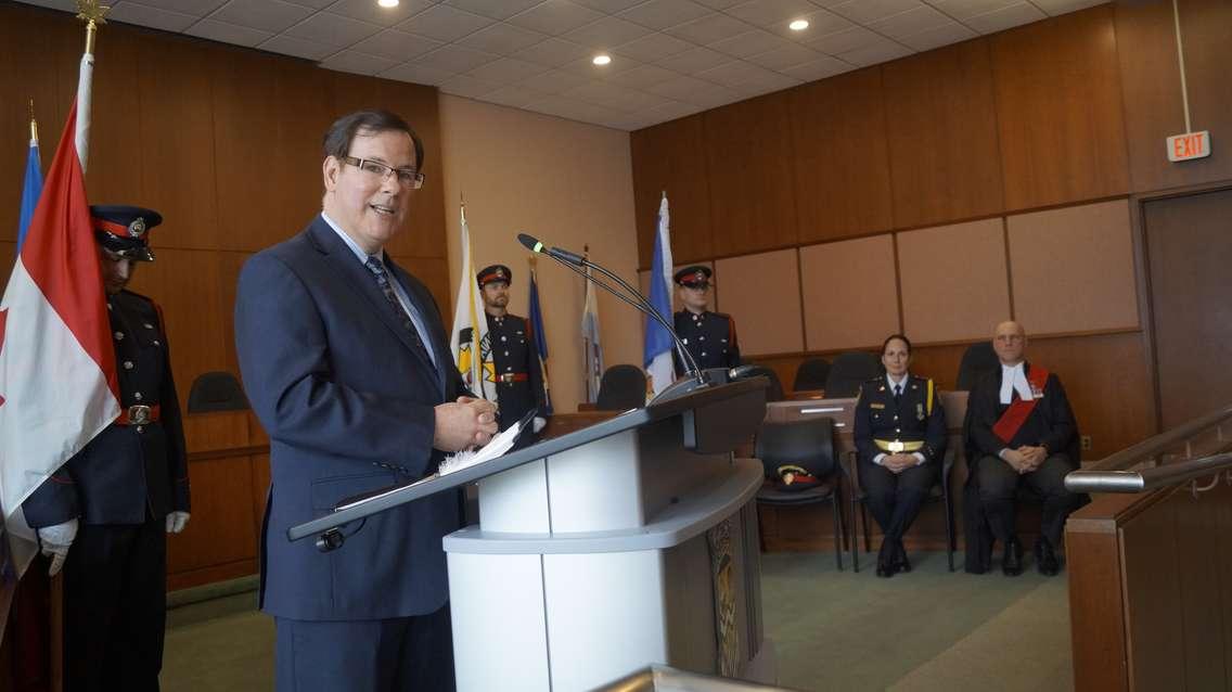 SPS Board Chair Paul Wiersma speaking during ceremony. March 6, 2023. (Photo by Natalia Vega)