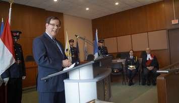 SPS Board Chair Paul Wiersma speaking during ceremony. March 6, 2023. (Photo by Natalia Vega)