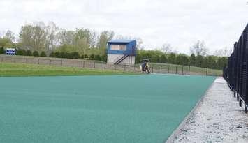 Work on the new track at St. Patrick's Catholic High School in Sarnia. May 8, 2024. (Photo by Natalia Vega) 