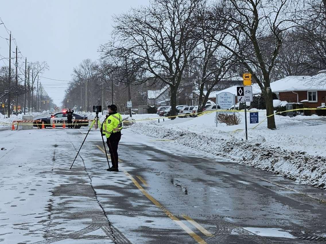 The Sarnia Police Service's Traffic Services Unit investigates a vehicle and pedestrian crash near Colborne Road and Berkshire Road - Feb. 20/25 (Photo courtesy of Sarnia Police Service)