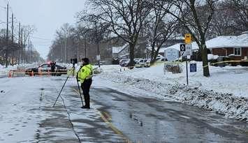 The Sarnia Police Service's Traffic Services Unit investigates a vehicle and pedestrian crash near Colborne Road and Berkshire Road - Feb. 20/25 (Photo courtesy of Sarnia Police Service)