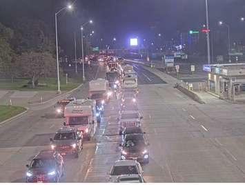 Vehicles approaching the Blue Water Bridge into Michigan at 12 a.m. Monday, Nov 8. 2021. 