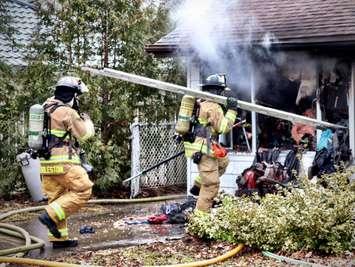 Fire at a home in on McKay Avenue March 21, 2022. Photo courtesy of Sarnia Fire and Rescue via Twitter. 