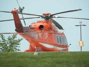 Ornge Air Ambulance on the helipad at Victoria Hospital in London. (File photo by Miranda Chant, Blackburn News)