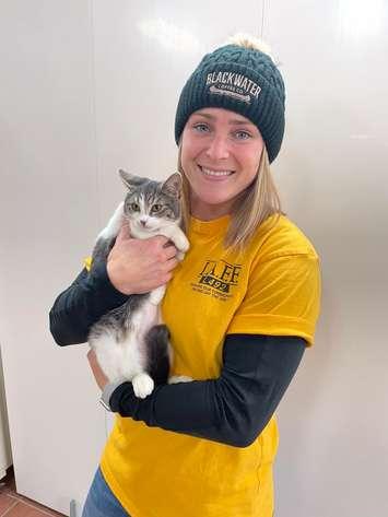 Firefighter Girard with Panda for Day 12 of 24 Days of Rescue. (Photo courtesy of Sarnia Fire Rescue via Facebook)