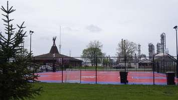 The basketball courts at Aamjiwnaang First Nation - May 3/24 (Blackburn Media Photo by Melanie Irwin)