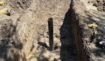 Pipe installed at potential water well behind Wheatley Library (Image courtesy of the Municipality of Chatham-Kent)