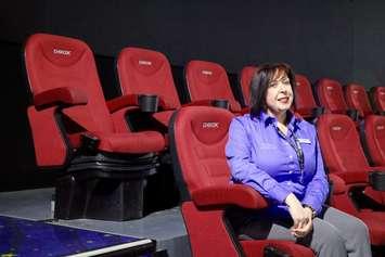 Galaxy Cinemas Sarnia GM Mandy Millar In The New UltraAVX Motion Seating (Photo By Meghan Bond)