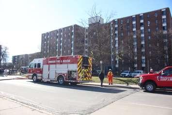 Windsor Fire and Rescue on the second fire in 24 hours at an apartment building on Glengarry Avenue, February 8, 2024. (Photo by Maureen Revait)